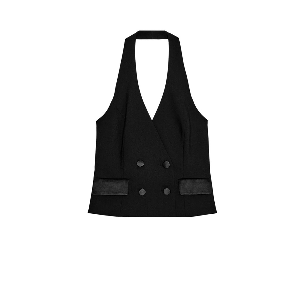 Zara Black Double-Breasted Halter Vest